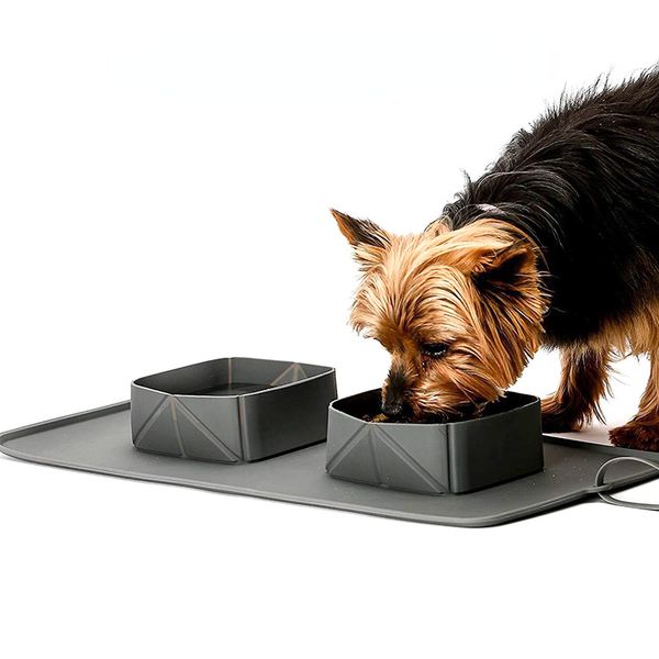 Taşınabilir Pet Bowl Katlanabilir Silikon Köpek Kasesi Kedi Seyahat Kasesi Su Yiyecek Kasesi Katlanabilir Çift Seyahatçi Köpek Su Kaseleri Evcil Hayvan Besleme Kasesi Dökülme geçirmez Placemat