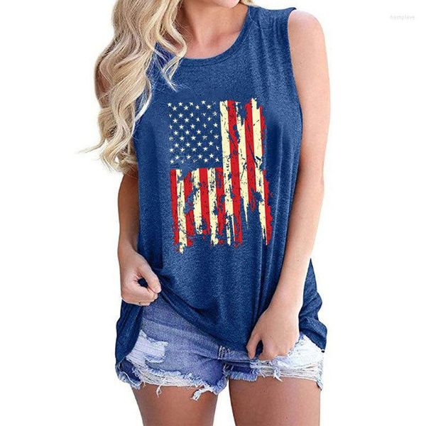 Kadın Tişörtleri Bayanlar Amerikan Bağımsızlık Günü Bayrak Baskı Yuvarlak Boyun Külot Yelek Gündelik Gevşek T-Shirt Street Wear Women Yaz Top