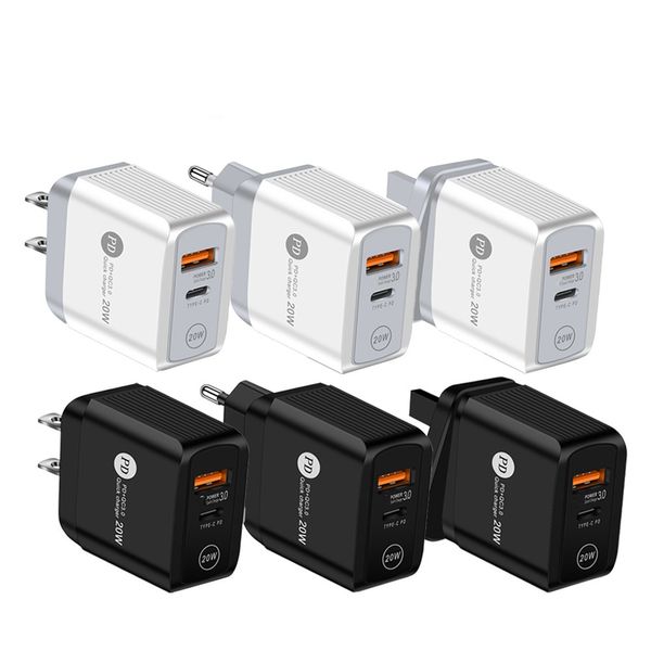 Schnelles Schnellladen 18W 20W PD USB-C Wandladegerät Dual Ports AC Home Travel Power Adapter für iPhone 12 13 14 15 Pro Max Samsung LG Android Phone PC MP3 mit Retail BOX