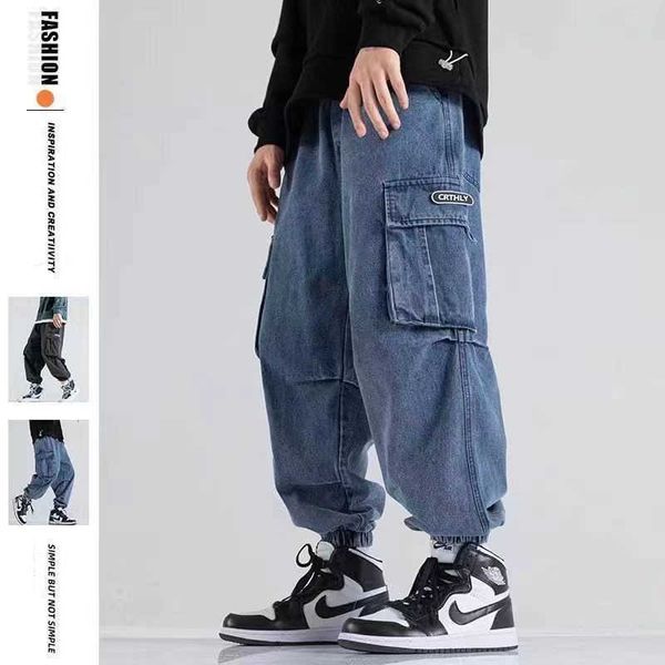 Jeans masculinos Baggy Y2K Cargo Jeans para Man Big Pocket Pocket Wieleg Streetwear Harajuku Casual Casual Pants Men Hip Hop High Street Harem Troushers Z0508