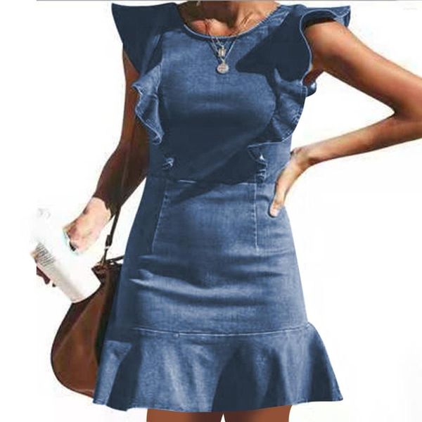 Casual Kleider Frauen Blau Overalls Denim Midi Kleid Plus Größe Ärmellose Jeans Trägerlosen Weibliche Streetwear Vestidos