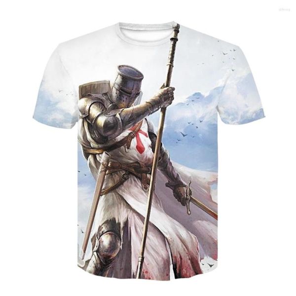 Camisetas masculinas Cavaleiros Templários 3D Impresso Camisa de manga curta Mulheres Moda Casual Casual Camisetas Hip Hop Streetwear Tops de camisetas grandes