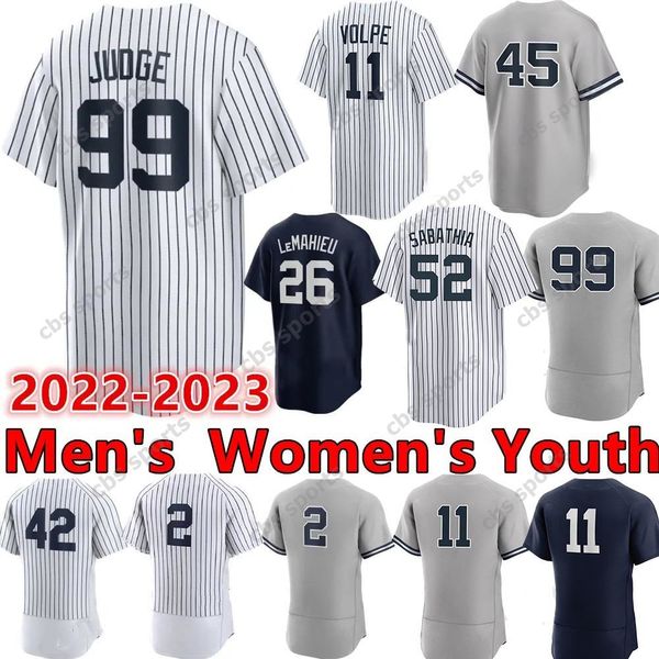 99 Aaron Judge Maglie da baseball Anthony Volpe Jeter Babe Ruth Rizzo Gleyber Torres Bader Gerrit Cole Nestor Cortes Jr. LeMahieu Donaldson Mantle Stanton Carlos Rodon