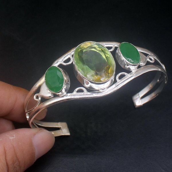 Armreif Hermosa Jewelry Dichroitisches Glas GreenAgate Silber Farbe Fashion Arrival Open Cuff für Frauen 20234592