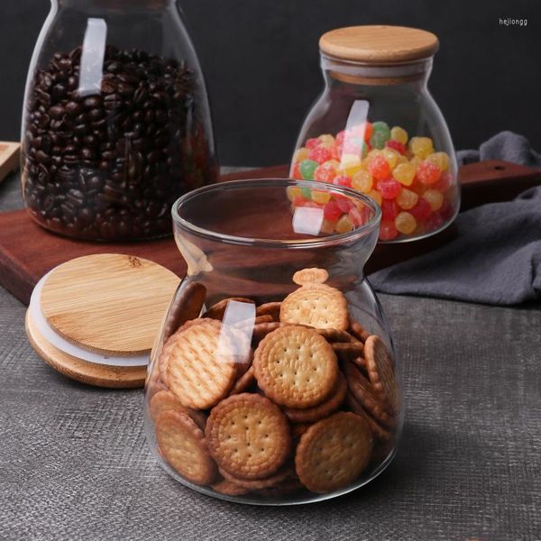 Bottiglie di stoccaggio 750ML Simpatico barattolo di vetro piccolo per bancone di spezie alimentari con contenitori con coperchio in bambù Organizzatore contenitore decorativo