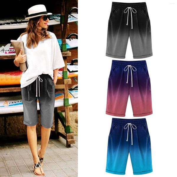 Pantaloncini da donna per le donne Taglie forti Stampa Estate Stampe a vita alta Pantaloni da allenamento da spiaggia con allacciatura Ragazze