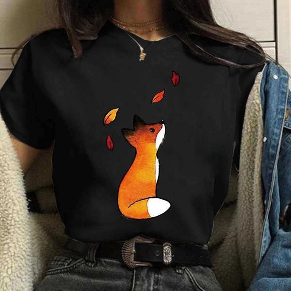 Camiseta feminina camiseta feminina roupas fox tee camisetá anime adorável camiseta moda tops tops imprimir desenhos animados de t-shirt gráfico p230510