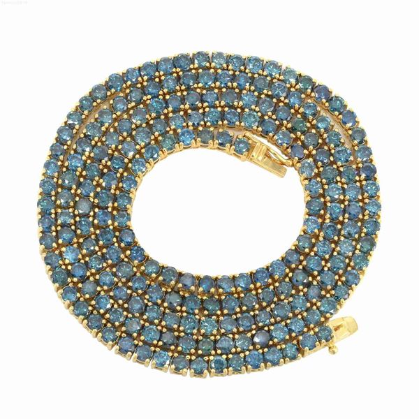 Nova tendência jóias finas geladas azul colorido vvs moissanite diamante cluster cadeia de tênis 14k colar de tênis de ouro para homens homens