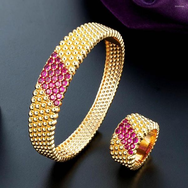 Brincos de colar Set ZlxGirl Moda Europa Design colorido Bangle de cobre de zircônia colorida e jóias de anel fino feminino feminino Bracelete de ouro ANEL
