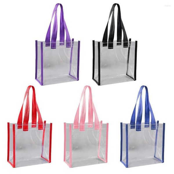 Sacs de rangement femmes clair PVC fourre-tout sac à main en plastique léger avec poignée étanche Transparent Shopping épaule