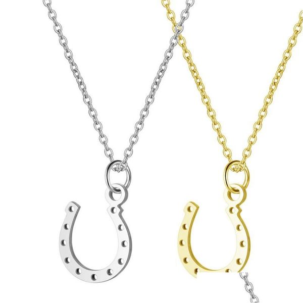 Collane con ciondolo 20Psc Oro Sier Collana a ferro di cavallo Gioielli da donna D Zoccolo di cavallo Chiusura a moschettone Pendenti con consegna a goccia Dhvzd