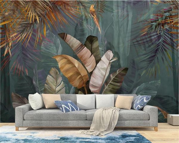 Papéis de parede CJSIR Plantas tropicais Sudeste Asiático papel de parede para sala de estar TV Background Mural 3D Wall Paper Quarto Cobertando em casa