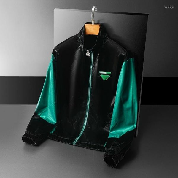 Männer Jacken Mantel Luxus Männer 2023 Herbst Mode Marke Abzeichen Gestickte Leder Jacke Hohe Qualität Schlanke Revers
