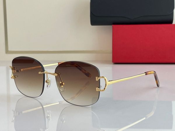 Signature C de Womens Sunglasses Gold Glitter Gradient Lenses Exquisite Frameless Metal Mens Sunglasses CT0032RS SAZE 58 19 140 Designer Sunglass