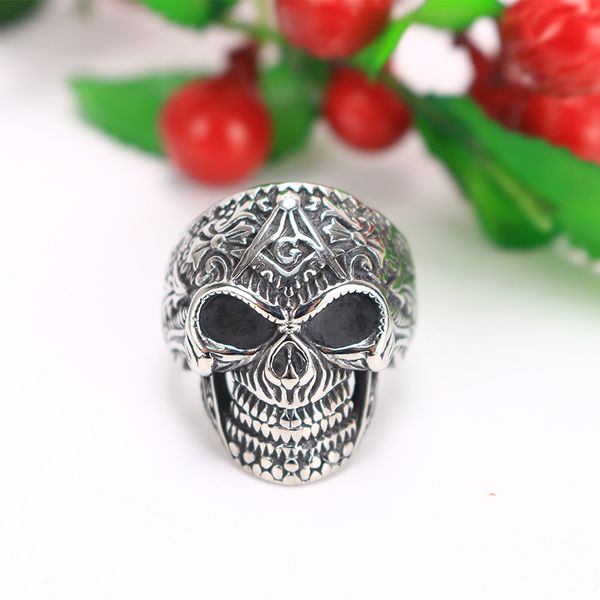 Retro-Silber-Edelstahl-Antiker Skelett-Schädel-Kopf-Freimaurer-Ring Freimaurer-Maurer-Siegelringe Hip Hop Rock Punk Gothic brüderlicher Verbandsschmuck