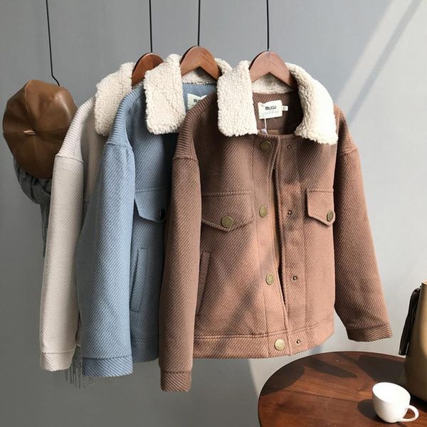 Mezcla de lana para mujer 2023 versión coreana de chaqueta de felpa de cordero abrigo de invierno grueso para mujer de lana corta precio bajo descuento Manteau Femm