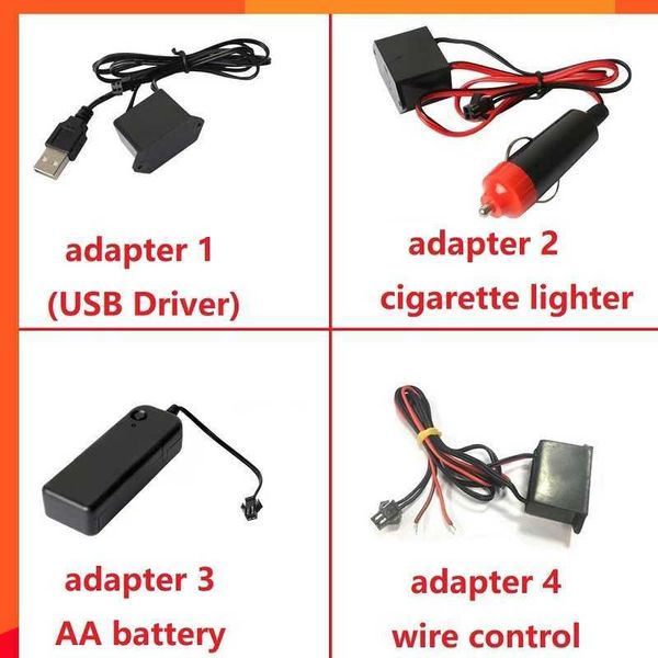 Neue 4-Adapter-Auto-Innen-LED-Dekorationslampe USB-Treiberverkabelungssteuerung 3V-Batteriekasten Zigarettenanzünder-EL-Verkabelung Neonstreifen