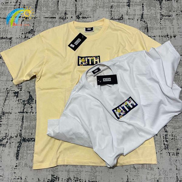 Camisetas masculinas begonia estampa floral kith box box masculino mulheres 1 1 tags casual preto damasco branco kith top tee de alta qualidade manga curta g230422