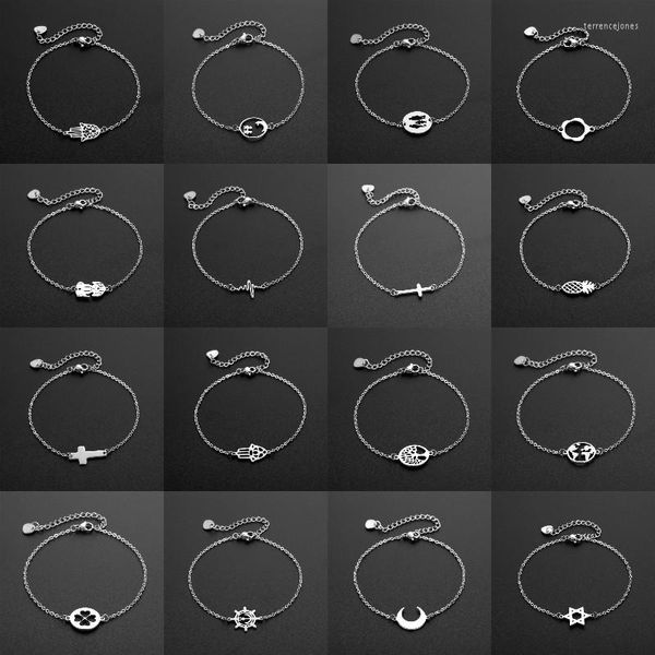 Bracelets de charme 30pcs/lote misto de aço inoxidável Centros de estrela cruzada Chain Bracelet Women Women Silver Color Jewelry atacado