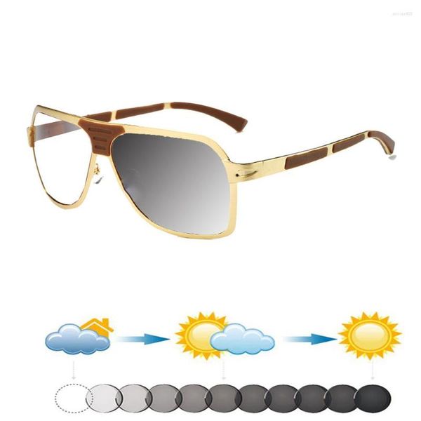 Sonnenbrille Hochwertige Legierung Federscharnier Pilot-Stil Goldrahmen Übergroße pochrome graue Lesebrille 0,75 bis 4 drinnen und draußen