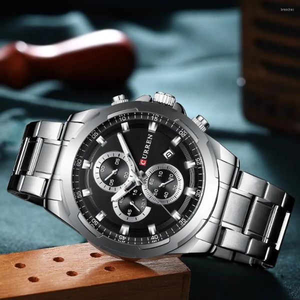 Relógios de pulso top marca curren relógios homens esporte relógio de pulso moda negócios analógico relógio de quartzo masculino relógio cronógrafo aço inoxidável