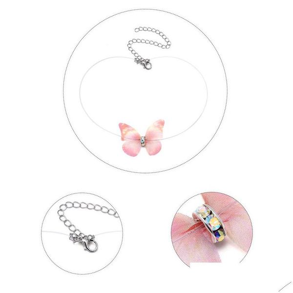 Anhänger Halsketten Mode Kristall Colorf 3D Schmetterling Chokers Halskette Unsichtbare Fisch Linie Seide Für Elegante Frauen Geschenk Ganze Dhgarden Dhigk