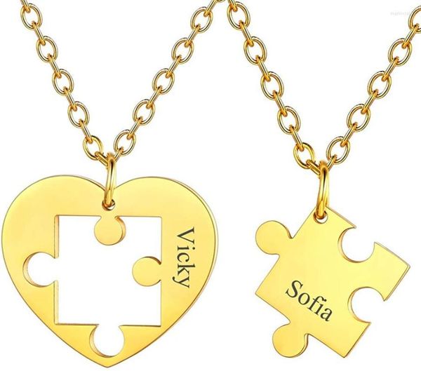 Collane con ciondolo U7 Collana personalizzata per coppia / amici Set di 2 Cuore regalo personalizzato per San Valentino in acciaio inossidabile P1061