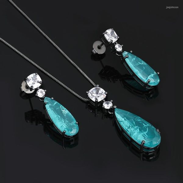 Серьги ожерелья устанавливают ранос Fusion Stone Blue Jewelry Natural Crashed Water Drop Set для женщин Fashion SFX002862