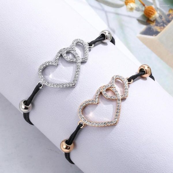 Link Bracciali 11.11 Fascino a doppio cuore per gioielli da donna 2023 Catena a corda elastica Bracciale da donna Goccia