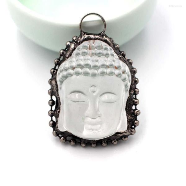 Colares pendentes 3pcs de cobre embrulhado obsidiana negra de pedra natural estilo étnico buda esculpida cabeça branca cristal fengshui jóias