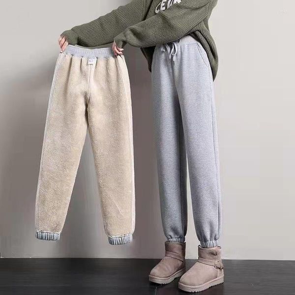 Damenhose Helisopus Warme Winter-Jogginghose, mit Fleece gefüttert, Stretch-Höschen, graue Leggings, lässige Plüsch-Knickerbocker