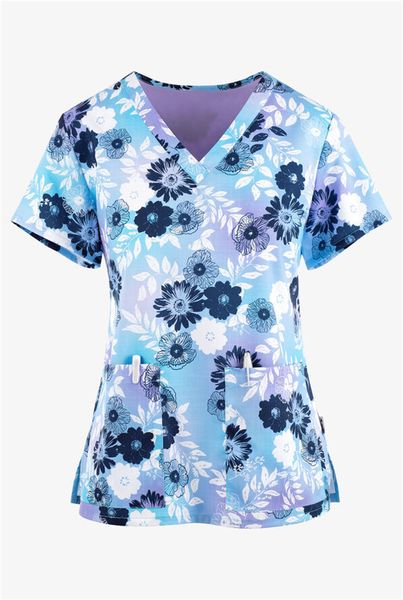 Maglietta da donna Stampata uniforme da infermiera floreale femminile a maniche corte da lavoro scrub camicia da infermiera stampata a fumetti 230510