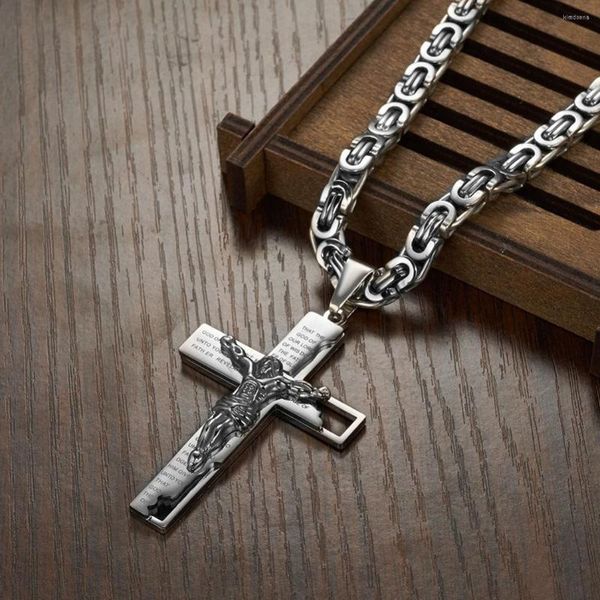 Anhänger Halsketten Vintage Klassische Männer Jesus Kreuz Halskette Für Männliche 6mm Edelstahl Byzantinischen Link Kette Choker Schmuck