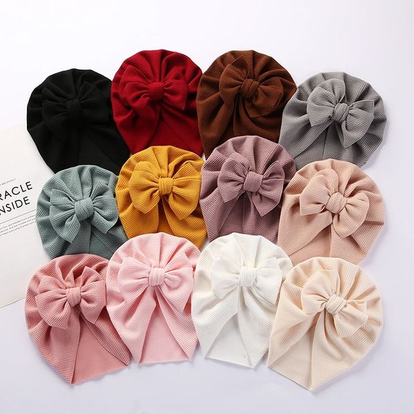 Solide strukturierte, gerippte Turban-Mütze, Schleife, Haarknoten, Mütze für Neugeborene, Jungen, Mädchen, Kleinkinder, Krankenhaus-Headwraps, modische Haar-Accessoires