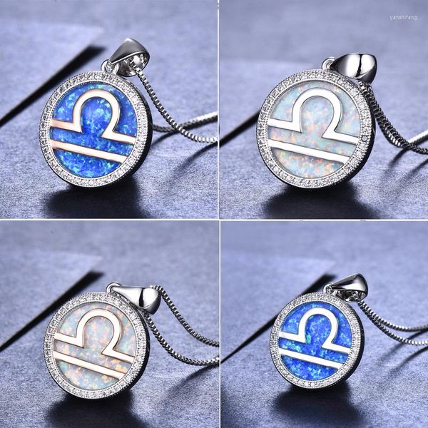 Подвесные ожерелья Boho Женский белый синий опал -каменное ожерелье Большой серебряный цвет коля