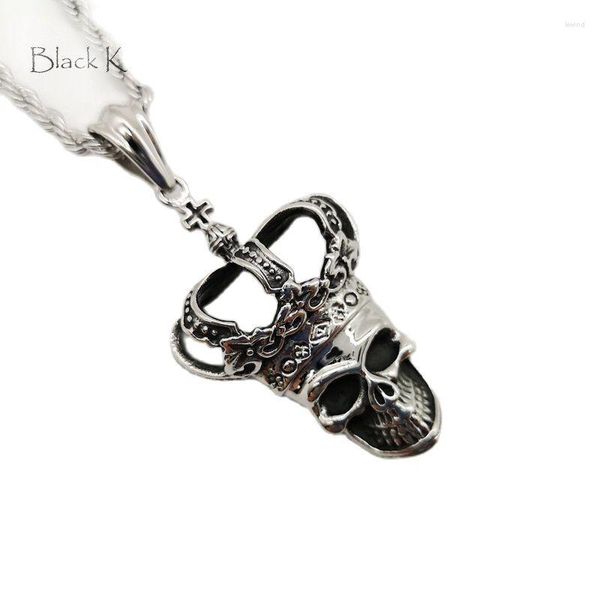 Anhänger Halsketten Black Knight Crown Skull Halskette Herren Vintage Silber Farbe Edelstahl Rock Hip Hop BLKN0722