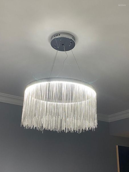 Avizeler Yemek Odası Led Kolye Lambası Modern Nordic Tassel Restoran Lüks El Mühendislik Zinciri Yaşayan Sanat Kapak Işıkları Kapalı