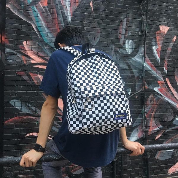 Rucksack 2023 schwarz und weiß kariert Harajuku-Stil koreanische Version des Labels Retro-Modetasche