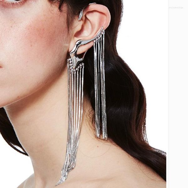 Brincos de costas 1 PCS Crystal Long Tassel Sem piercing Fake Cartilage Ear Clipes para mulheres Presente de jóias de casamento