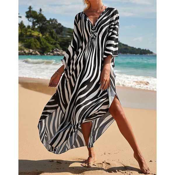 Cover-up 2022 leopardo impressão de malha praia cobrir vestido túnica longo pareos biquinis cobrir ups nadar cobrir robe plage beachwear