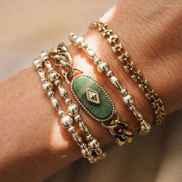 Link-Armbänder, Farbe bleibt nickelfrei, vergoldet, Edelstahl, Steinkette, verstellbares Armband für Damen