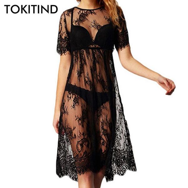 TOKITIND Sommer Frauen Sexy Badeanzug Spitze Häkeln Bikini Cover Up Bademode Strand Kleid Pareo Strand Tunika Cover Ups Capes kleid