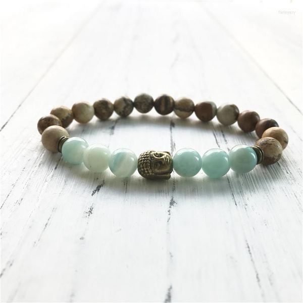 Strand 8mm Doğal Resim Jaspers Amazonite Bilezik 2023 Yaz tarzı Takı Yoga Bileği Mala Boncuklar Yuvarlak