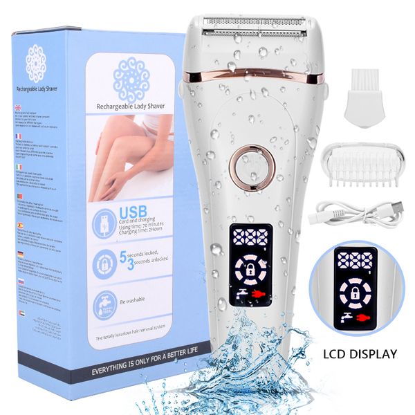 Epilierer, elektrischer Rasierer, schmerzfreier Damenrasierer für Frauen, USB-Aufladung, Bikini-Trimmer für den ganzen Körper, wasserdichtes LCD-Display, nass und trocken, mit 230511