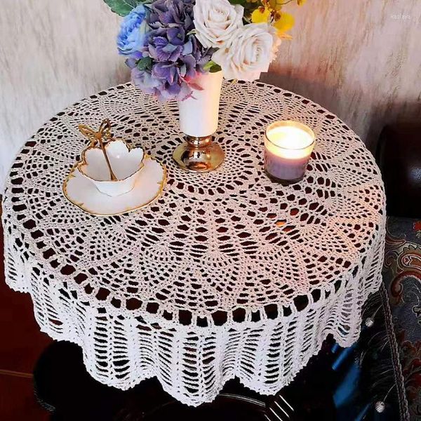 Toca de mesa Tonela de mesa Cappa de renda artesanal Crochet Crochet Round Pad para pátio Decoração de casamento na sala de jantar da cozinha