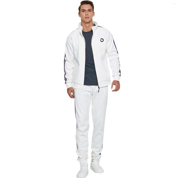 Men's Tracksuits Men se adequa ao contraste Imprimir impressão masculina Zipper de duas peças Ternos de manga de linha longa de longa linha