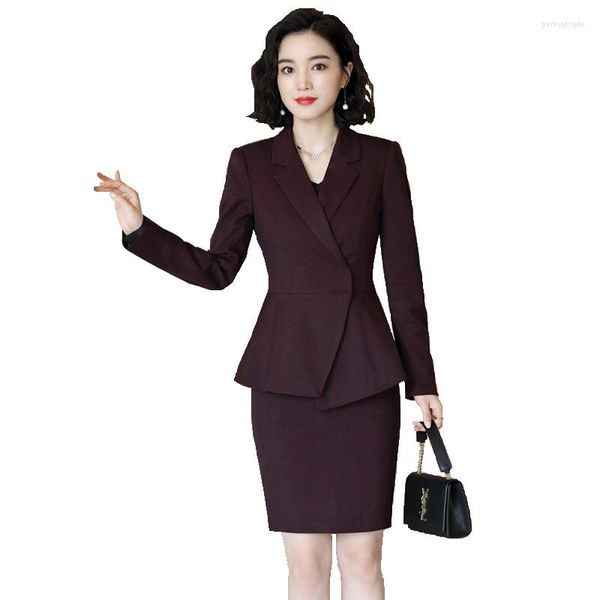 Deux pièces robe affaires porter femmes Blazer et jupe ensemble Costume automne élégant à manches longues irrégulière Slim veste pantalon Costume femme