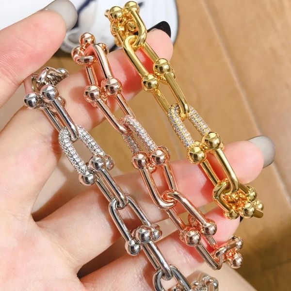 Damen-Armband aus S925-Sterlingsilber mit U-förmiger Verschlussring-Schnalle, 17–21 cm, Luxusmarke, Modeschmuck, Geschenk für Freundin