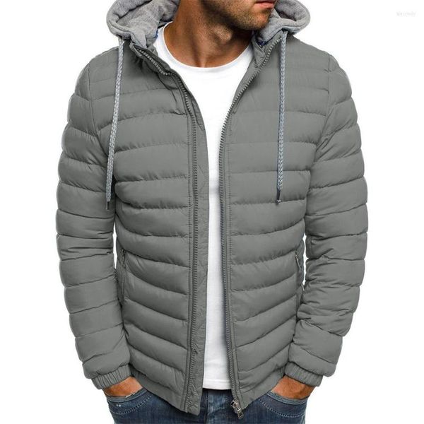 Jaquetas masculinas outono de inverno masculino algodão com capuz espessou as casacos de cor sólida mangas compridas Zip-up desgaste externo