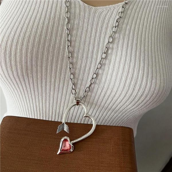 Correntes Anslow design criativo Design criativo prata antiga banhada de coração grande colar de cadeia de corrente